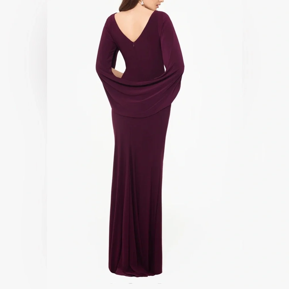 Betsy & Adam Elegant Long Dress in Rich Burgundy - Picture 2 of 5